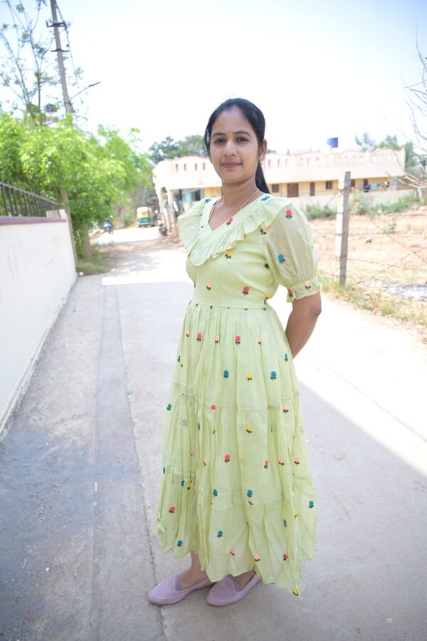Pista Green Mulchanderi Frock(LIVA003)