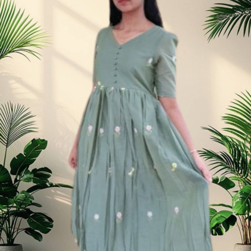 Green Mulchanderi Frock(LIVA007)