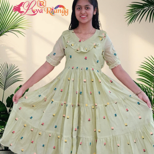 Pista Green Mulchanderi Frock(LIVA003)