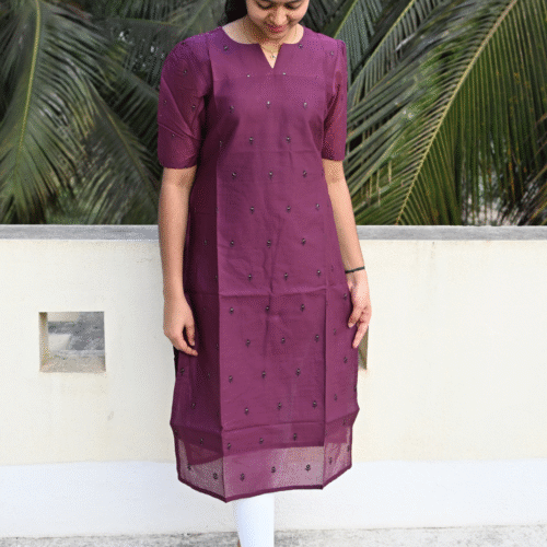 Wine Vneck MulCotton Kurta