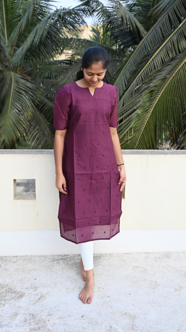 Wine Vneck MulCotton Kurta