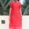 Red Mulcotton Scaloop Kurta