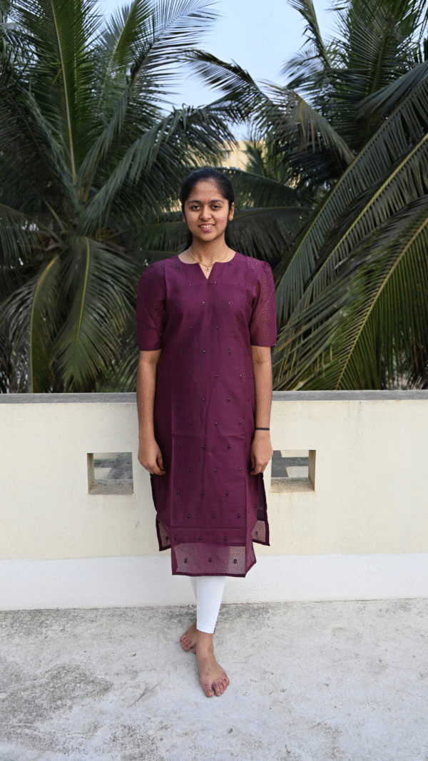 Wine Vneck MulCotton Kurta