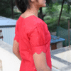 Red Mulcotton Scaloop Kurta