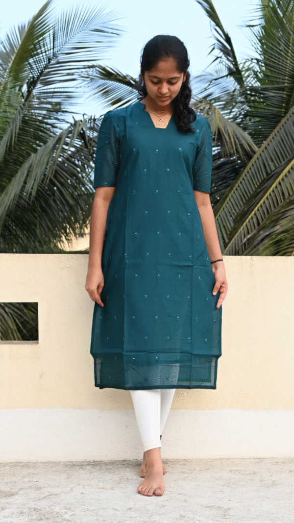 Dark Teal Mulcotton Kurta